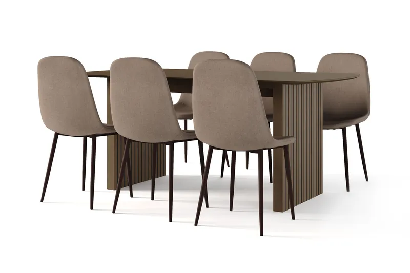 Richeto Matbord Rökt Ek 180 cm valnöt +  6 st Nibe stol brun med valnöt ben - Brun - Products - Möbler - Bord & matgrupp - Matgrupp