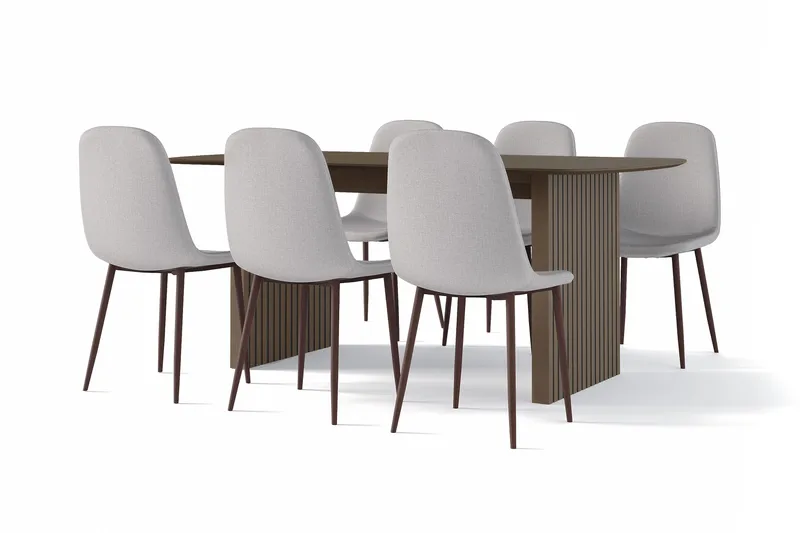 Richeto Matbord Rökt Ek 180 cm valnöt +  6 st Nibe stol grå med valnöt ben - Brun/Grå - Products - Möbler - Bord & matgrupp - Matgrupp