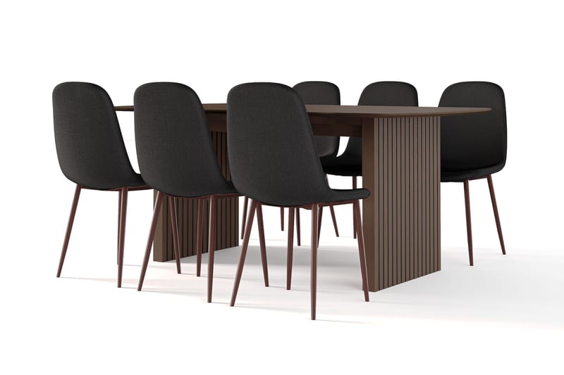 Richeto Matbord Rökt Ek 180 cm valnöt +  6 st Nibe stol svart med valnöt ben - Brun/Svart - Products - Möbler - Bord & matgrupp - Matgrupp