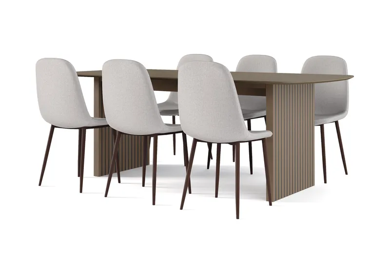 Richeto Matbord Rökt Ek 210 cm valnöt +  6 st Nibe stol grå med valnöt ben - Brun/Grå - Products - Möbler - Bord & matgrupp - Matgrupp