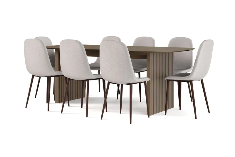 Richeto Matbord Rökt Ek 210 cm valnöt +  8 st Nibe stol grå med valnöt ben - Brun/Grå - Products - Möbler - Bord & matgrupp - Matgrupp