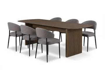 Richeto Matbord Rökt Ek 240 cm med 6 Sawako Greige Stolar - Rökt ek - Products - Möbler - Bord & matgrupp - Matgrupp