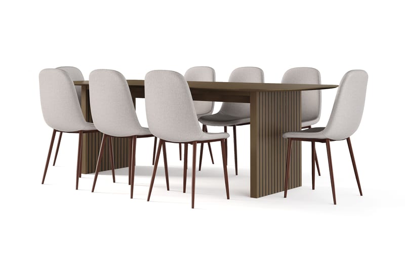 Richeto Matbord Rökt Ek 240 cm valnöt +  8 st Nibe stol beige med valnöt ben - Brun/Beige - Products - Möbler - Bord & matgrupp - Matgrupp