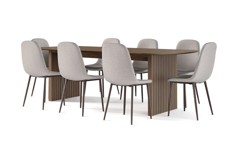 Richeto Matbord Rökt Ek 240 cm valnöt +  8 st Nibe stol grå med valnöt ben - Brun/Grå - Products - Möbler - Bord & matgrupp - Matgrupp