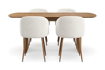 Richeto Matgrupp 180 cm med 4 Greya Matstolar med Armstöd - Naturlig Finish/Vit Bouclé - Products - Möbler - Bord & matgrupp - Matgrupp