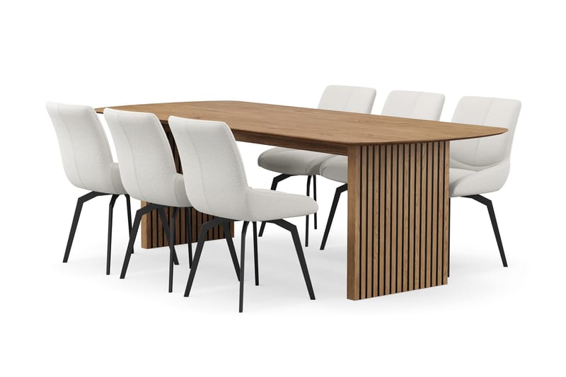 Richeto Matgrupp 240 cm med 6 Mora Snurrstolar - Naturlig finish/Ljusbeige - Products - Möbler - Bord & matgrupp - Matgrupp