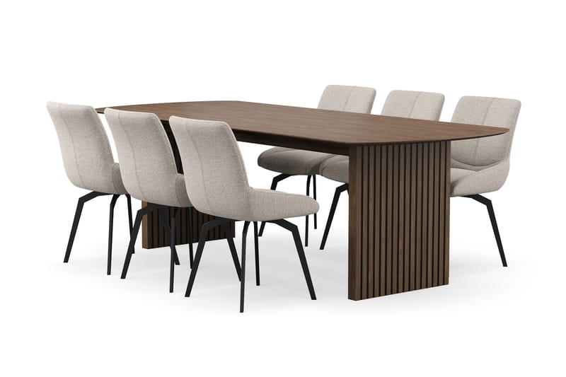 Richeto Matgrupp 240 cm med 6 Mora Snurrstolar, Rökt ek