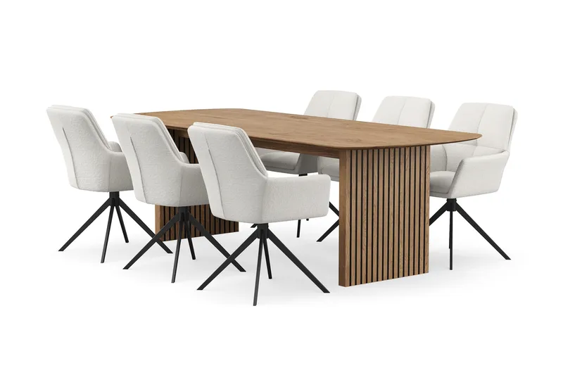 Richeto Matgrupp 240 cm med 6 Torsby Snurrstolar - Naturlig finish/Ljusbeige - Products - Möbler - Bord & matgrupp - Matgrupp