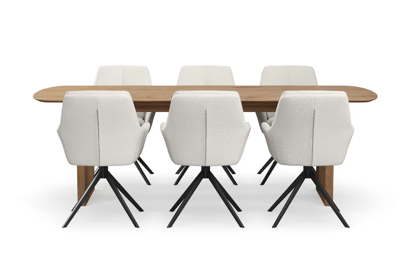 Richeto Matgrupp 240 cm med 6 Torsby Snurrstolar - Naturlig finish/Ljusbeige - Products - Möbler - Bord & matgrupp - Matgrupp