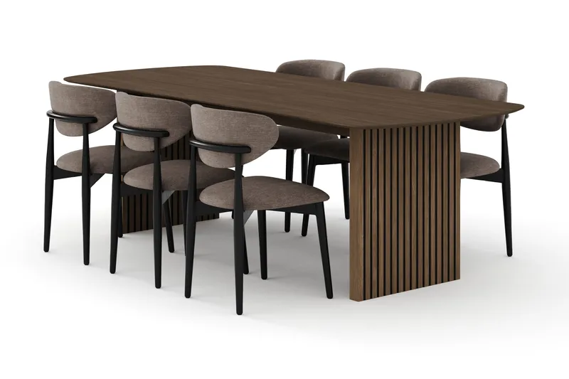 Richeto Matgrupp 240 cm Rökt ek med 6 Molly Matstolar - Rökt ek/Svart/Greige - Products - Möbler - Bord & matgrupp - Matgrupp