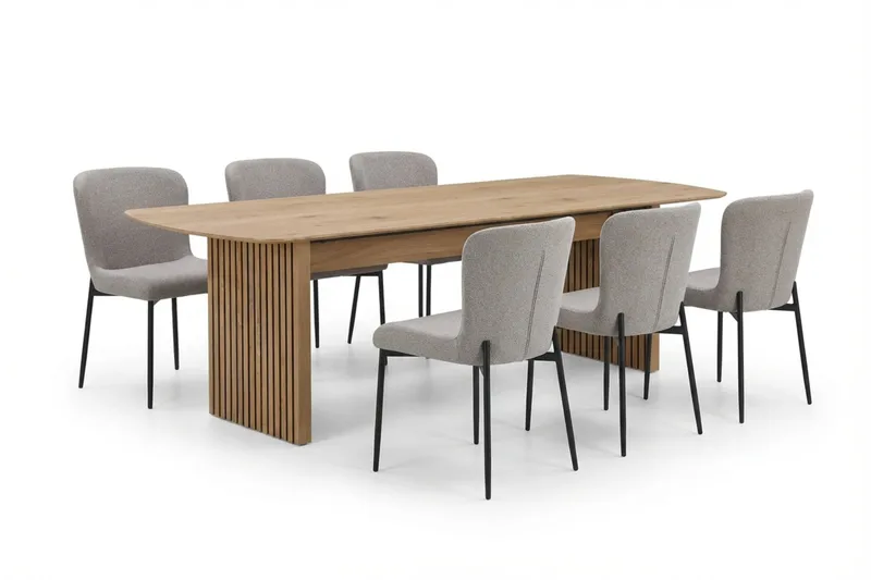 Richeto Matgrupp Ek 210 cm med 6 Elsie Matstolar - Ek/Ljusgrå - Products - Möbler - Bord & matgrupp - Matgrupp