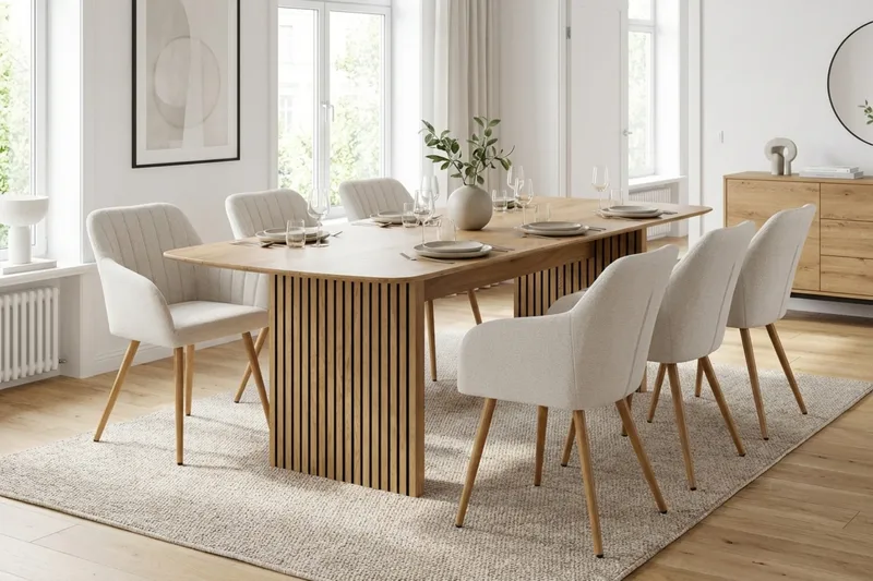 Richeto Matgrupp Ek 210 cm med 6 Filippa Matstolar - Ek/Vit - Products - Möbler - Bord & matgrupp - Matgrupp