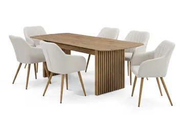Richeto Matgrupp Ek 210 cm med 6 Filippa Matstolar - Ek/Vit - Products - Möbler - Bord & matgrupp - Matgrupp