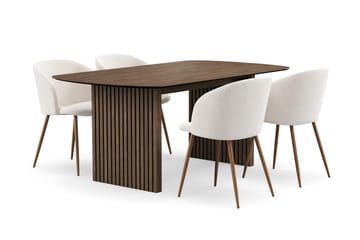 Richeto Matgrupp med 4 Greya Matstolar med Armstöd - Rökt Ek/Vit Bouclé - Products - Möbler - Bord & matgrupp - Matgrupp