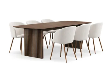 Richeto Matgrupp med 6 Greya Matstolar med Armstöd - Rökt Ek/Vit Bouclé - Products - Möbler - Bord & matgrupp - Matgrupp