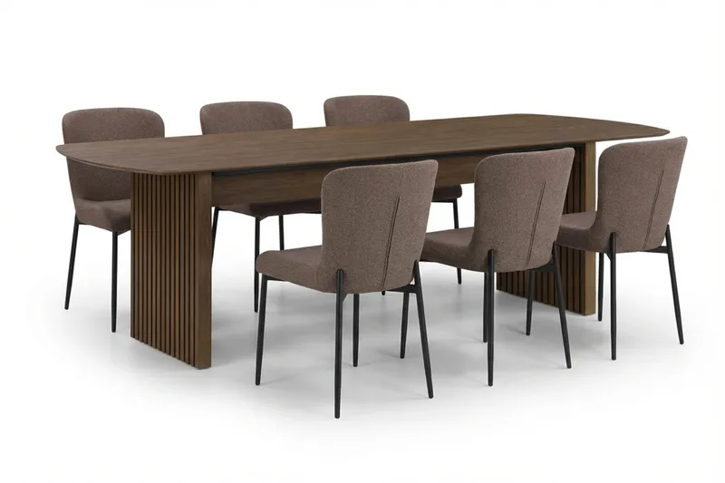 Richeto Matgrupp Rökt Ek 210 cm med 6 Elsie Matstolar - Rökt ek/Grå - Products - Möbler - Bord & matgrupp - Matgrupp