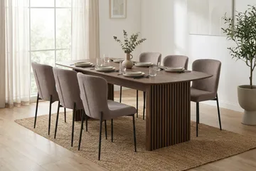 Richeto Matgrupp Rökt Ek 210 cm med 6 Elsie Matstolar - Rökt ek/Grå - Products - Möbler - Bord & matgrupp - Matgrupp