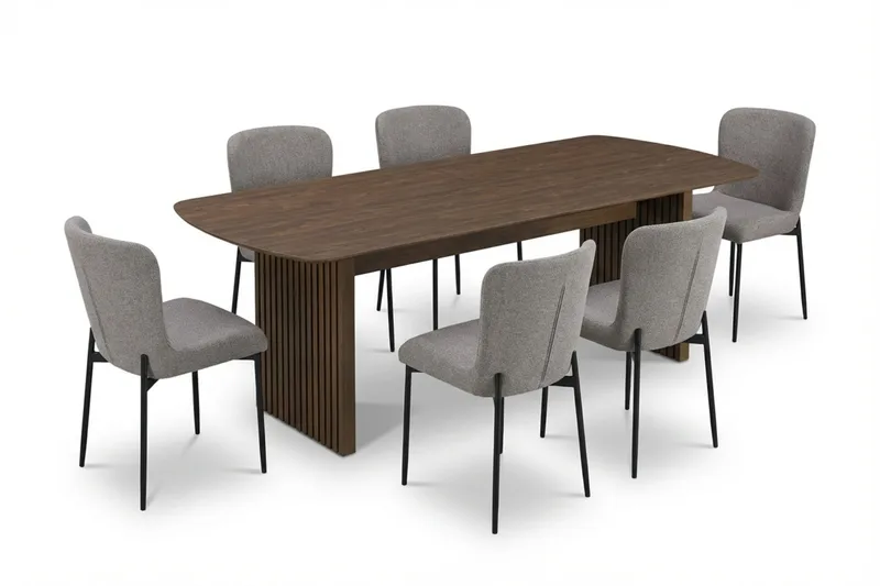 Richeto Matgrupp Rökt Ek 210 cm med 6 Elsie Matstolar - Rökt ek/Ljusgrå - Products - Möbler - Bord & matgrupp - Matgrupp