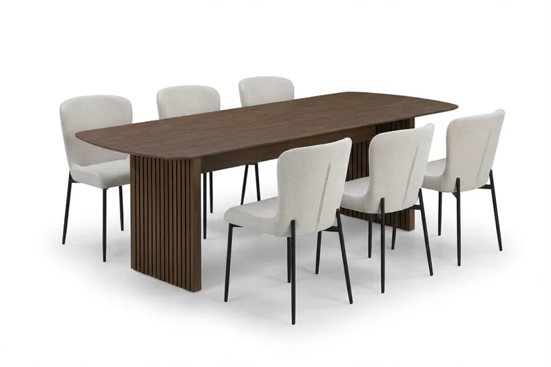 Richeto Matgrupp Rökt Ek 210 cm med 6 Elsie Matstolar - Rökt ek/Vit - Products - Möbler - Bord & matgrupp - Matgrupp