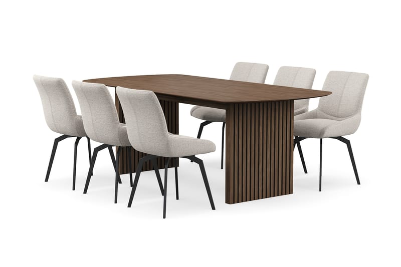 Richeto Matgrupp Rökt Ek 210 cm med 6 Mora Snurrstolar - Rökt ek/Mörkbeige - Products - Möbler - Bord & matgrupp - Matgrupp