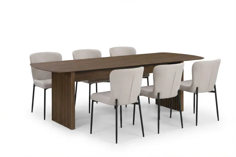 Richeto Matgrupp Rökt Ek 240 cm med 6 Elsie Matstolar - Rökt ek/Beige - Products - Möbler - Bord & matgrupp - Matgrupp
