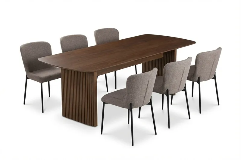 Richeto Matgrupp Rökt Ek 240 cm med 6 Elsie Matstolar - Rökt ek/Grå - Products - Möbler - Bord & matgrupp - Matgrupp