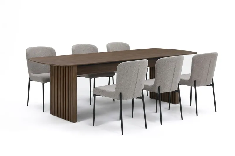 Richeto Matgrupp Rökt Ek 240 cm med 6 Elsie Matstolar - Rökt ek/Ljusgrå - Products - Möbler - Bord & matgrupp - Matgrupp