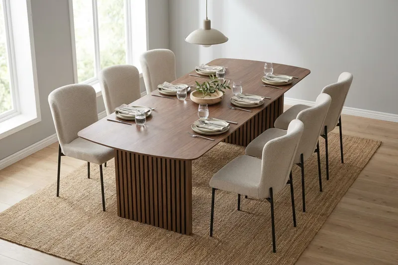 Richeto Matgrupp Rökt Ek 240 cm med 6 Elsie Matstolar - Rökt ek/Vit - Products - Möbler - Bord & matgrupp - Matgrupp