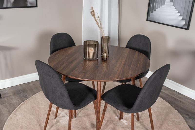 Ridones Matgrupp 100 cm Rund inkl 4 Ypas Stolar - Brun/Svart - Products - Möbler - Bord & matgrupp - Matgrupp