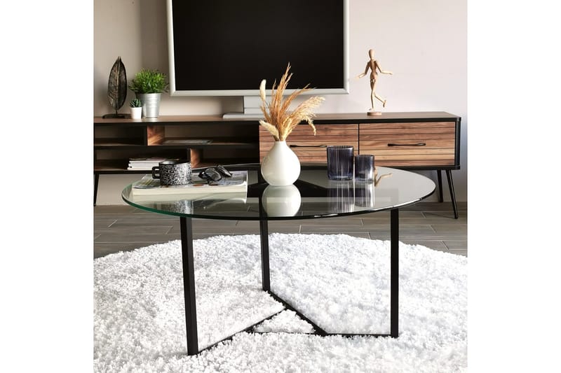 Sabani Soffbord 75 cm Runt X-formade Ben - Rökfärgat - Products - Möbler - Bord & matgrupp - Soffbord
