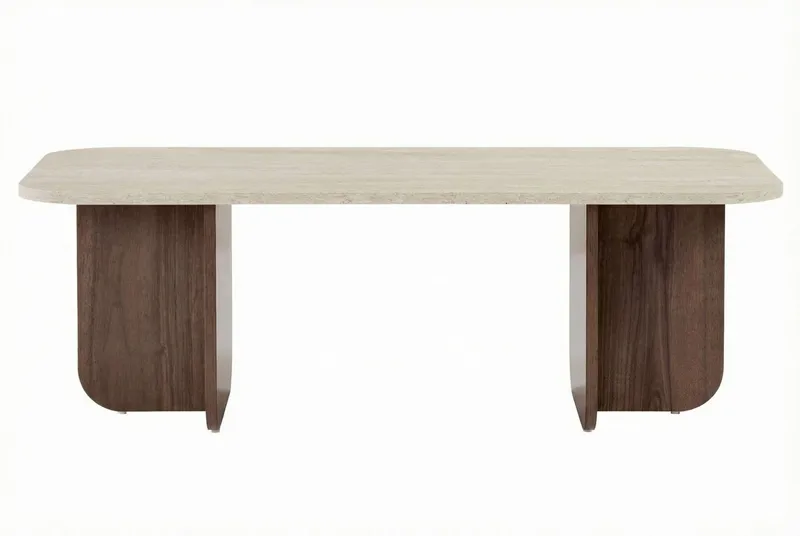 Salrin Rektangulärt Soffbord 120x60 cm med Travertin- och Valnötsutseende - Beige - Products - Möbler - Bord & matgrupp - Soffbord