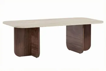 Salrin Rektangulärt Soffbord 120x60 cm med Travertin- och Valnötsutseende - Beige - Products - Möbler - Bord & matgrupp - Soffbord