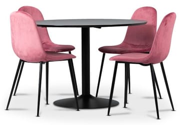Seat matgrupp, matbord med 4 st Carisma sammetsstolar - Svart/Korall - Svart / korallrosa - Products - Möbler - Bord & matgrupp - Matgrupp