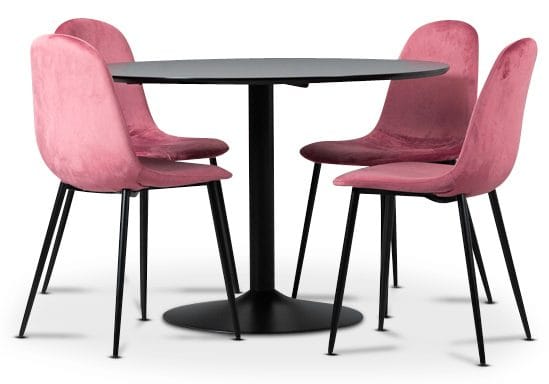 Seat matgrupp, matbord med 4 st Carisma sammetsstolar - Svart/Korall - Svart / korallrosa - Products - Möbler - Bord & matgrupp - Matgrupp