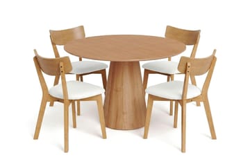 Siena Matgrupp 110 cm runt i Ek med 4 Amelia Matstolar med Dyna - Ek/Beige - Products - Möbler - Bord & matgrupp - Matgrupp