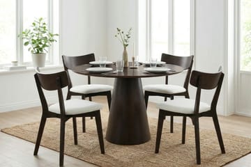 Siena Matgrupp 110 cm runt i Rökt Ek med 4 Amelia Matstolar med Dyna - Rökt Ek/Beige - Products - Möbler - Bord & matgrupp - Matgrupp