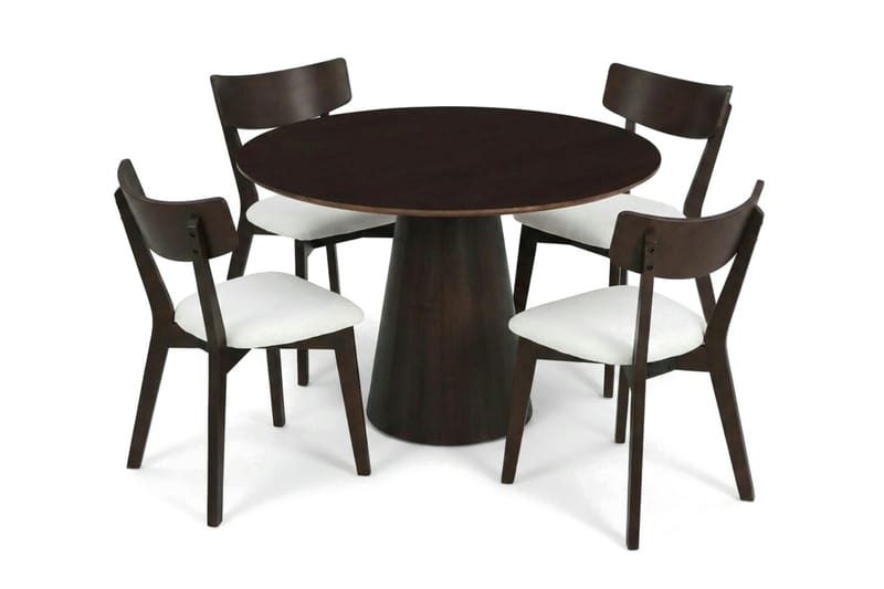 Siena Matgrupp 110 cm runt i Rökt Ek med 4 Amelia Matstolar med Dyna - Rökt Ek/Beige - Products - Möbler - Bord & matgrupp - Matgrupp