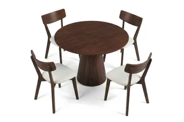 Siena Matgrupp 110 cm runt i Valnöt med 4 Amelia Matstolar med Dyna - Valnöt/Beige - Products - Möbler - Bord & matgrupp - Matgrupp