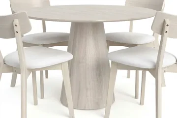 Siena Matgrupp 110 cm runt Vitlaserad med 4 Amelia Matstolar med Dyna - Vitlaserad/Beige - Products - Möbler - Bord & matgrupp - Matgrupp