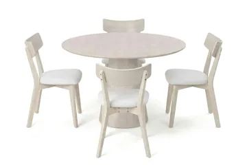 Siena Matgrupp 110 cm runt Vitlaserad med 4 Amelia Matstolar med Dyna - Vitlaserad/Beige - Products - Möbler - Bord & matgrupp - Matgrupp