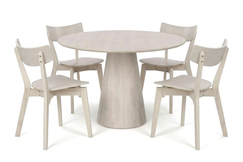 Siena Matgrupp 110 cm runt Vitlaserad med 4 Amelia Matstolar - Vitlaserad ek - Products - Möbler - Bord & matgrupp - Matgrupp
