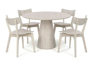 Siena Matgrupp 110 cm runt Vitlaserad med 4 Amelia Matstolar - Vitlaserad - Products - Möbler - Bord & matgrupp - Matgrupp