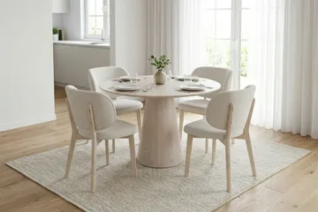 Siena Matgrupp 110 cm runt Vitlaserad med 4 Eira Matstolar - Vitlaserad - Products - Möbler - Bord & matgrupp - Matgrupp