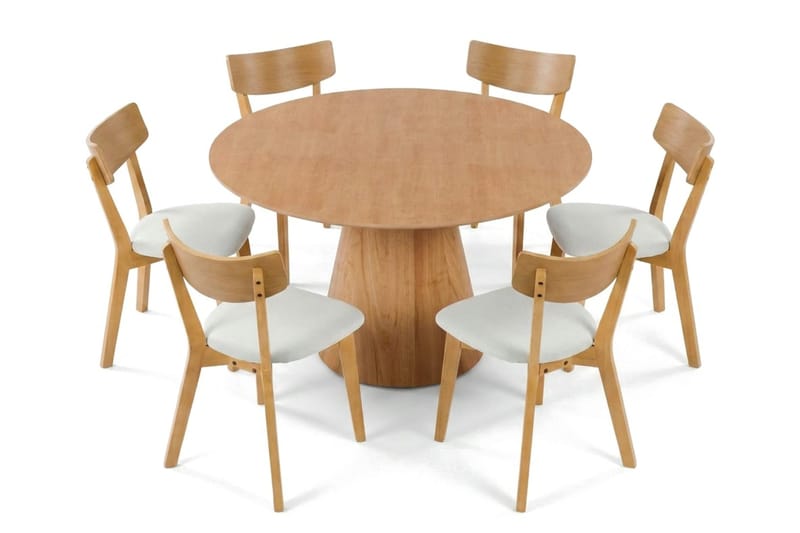 Siena Matgrupp 130 cm runt i Ek med 6 Amelia Matstolar med Dyna - Ek/Beige - Products - Möbler - Bord & matgrupp - Matgrupp