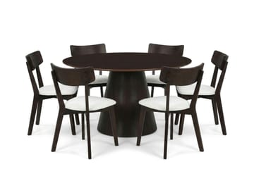 Siena Matgrupp 130 cm runt i Rökt Ek med 6 Amelia Matstolar med Dyna - Rökt Ek/Beige - Products - Möbler - Bord & matgrupp - Matgrupp