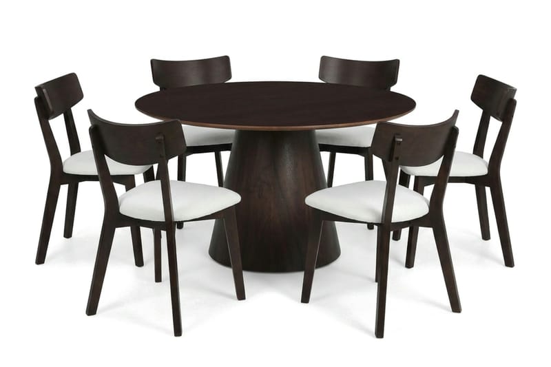 Siena Matgrupp 130 cm runt i Rökt Ek med 6 Amelia Matstolar med Dyna - Rökt Ek/Beige - Products - Möbler - Bord & matgrupp - Matgrupp