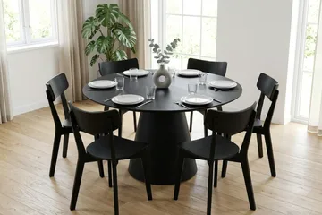 Siena Matgrupp 130 cm runt i Svart med 6 Amelia Matstolar - Svart - Products - Möbler - Bord & matgrupp - Matgrupp