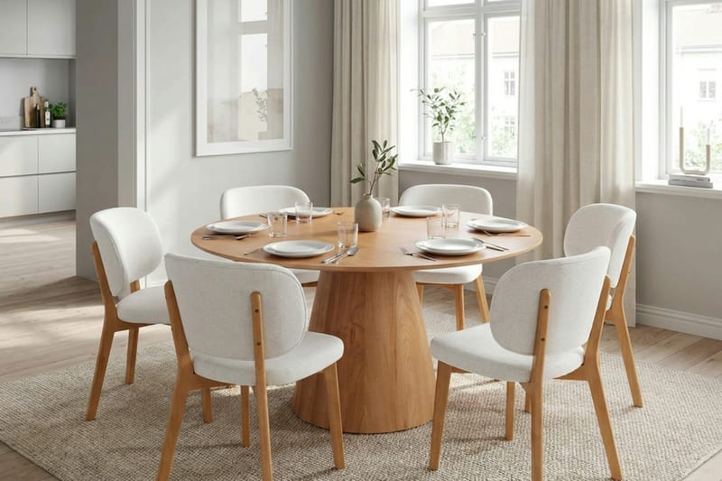 Siena Matgrupp 150 cm runt i Ek med 6 Eira Matstolar - Ek - Products - Möbler - Bord & matgrupp - Matgrupp