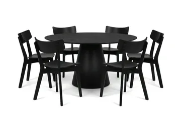 Siena Matgrupp 150 cm runt i Svart med 6 Amelia Matstolar - Svartlaserad ek - Products - Möbler - Bord & matgrupp - Matgrupp