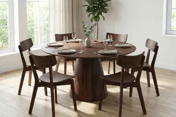 Siena Matgrupp 150 cm runt i Valnöt med 6 Amelia Matstolar - Valnöt - Products - Möbler - Bord & matgrupp - Matgrupp